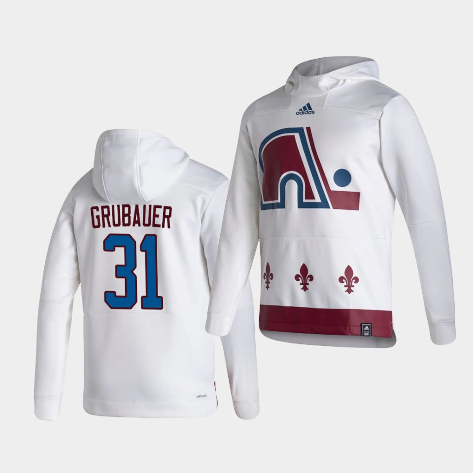 Men Colorado Avalanche #31 Grubauer White NHL 2021 Adidas Pullover Hoodie Jersey->colorado avalanche->NHL Jersey